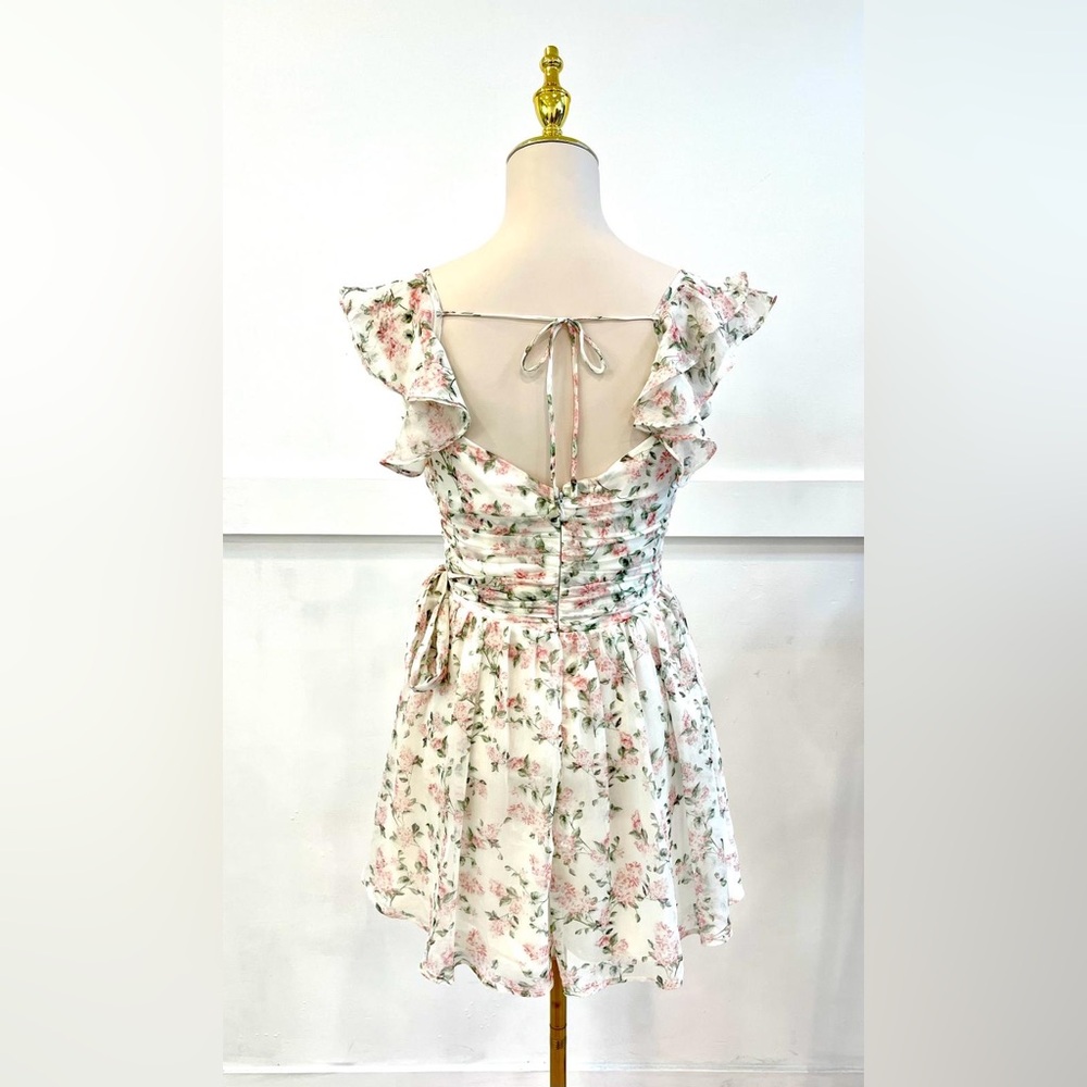 (2225-01) WOMAN FLORAL PRINT MINI SUMER OPEN BACK DRESS - Picture 4 of 4